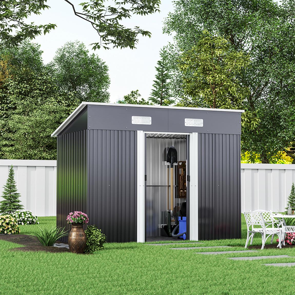 Large Black Galvanised Pent Roof Garden Shed main product photo