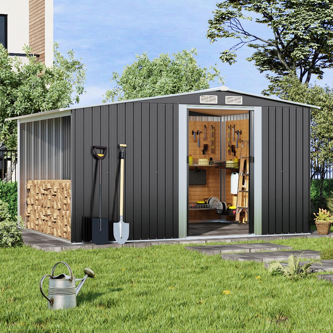 Medium Black Garden Galvanised Storage Shed with Extra Log Store main product photo
