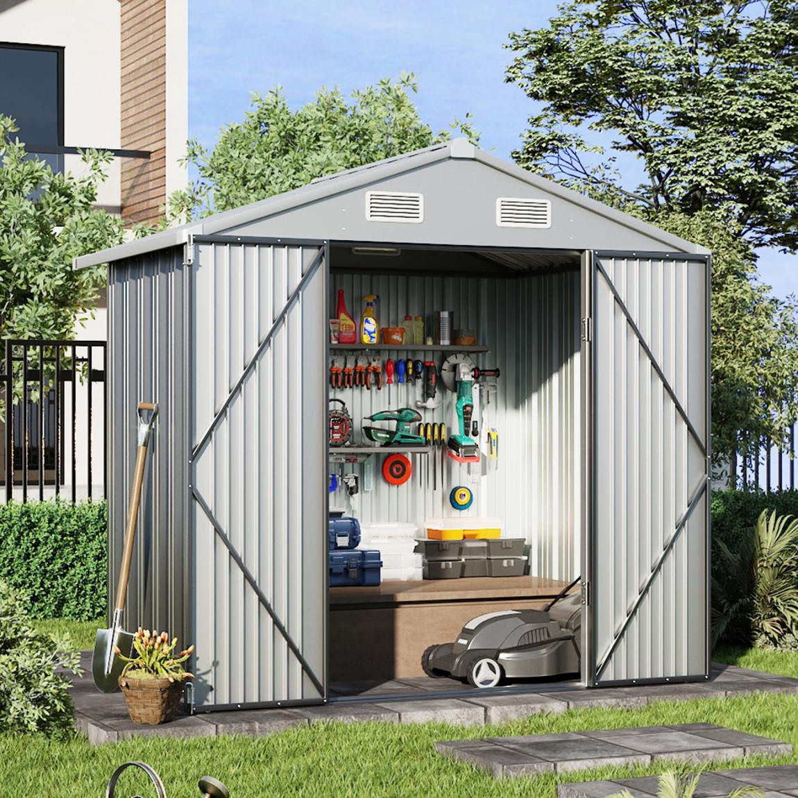 Medium New Style Garden Galvanised Storage Shed - Grey main product photo