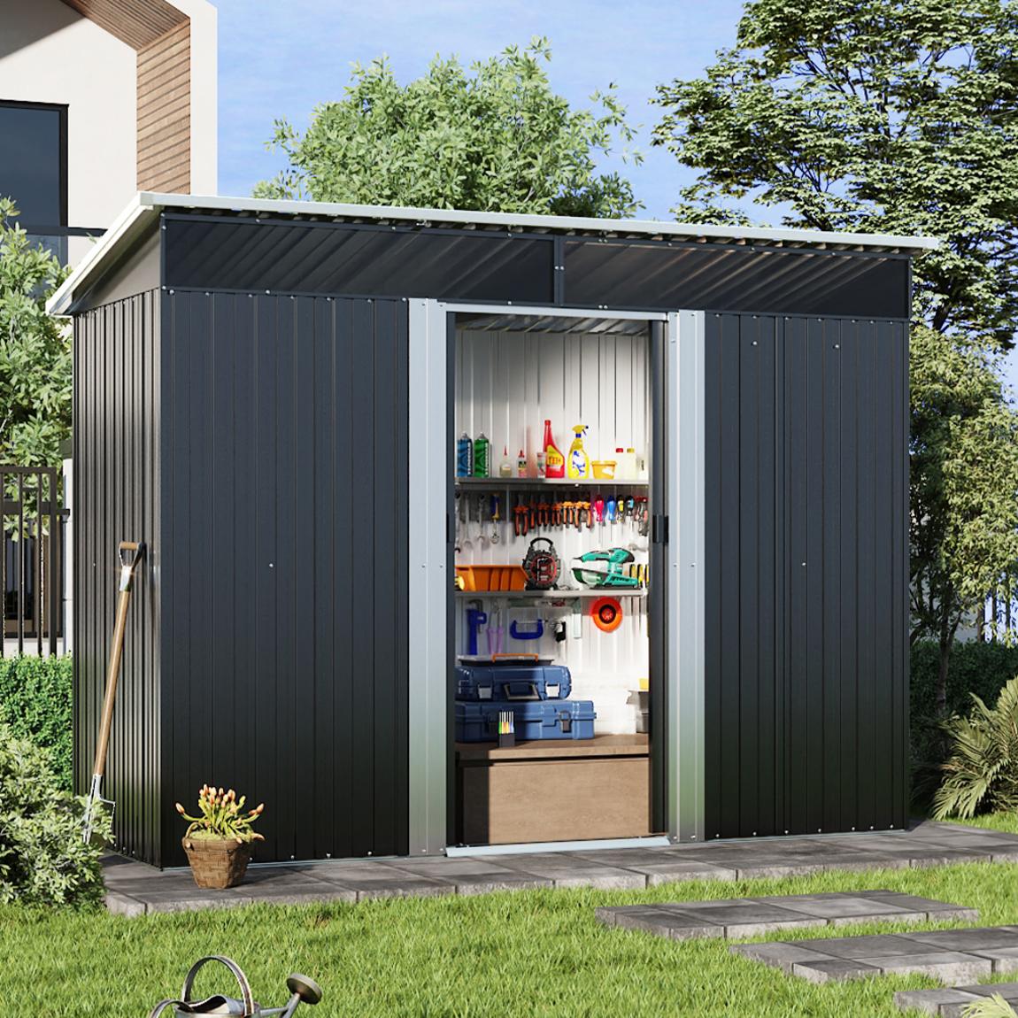 Extra Large Grey Garden Pent Shed with Sliding Door and Sloped Roof main product photo