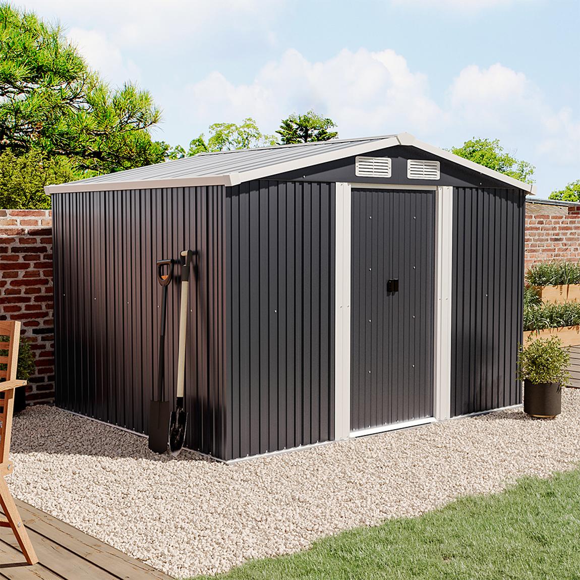 Medium Black Garden Galvanised Shed with Gabled Roof Top main product photo