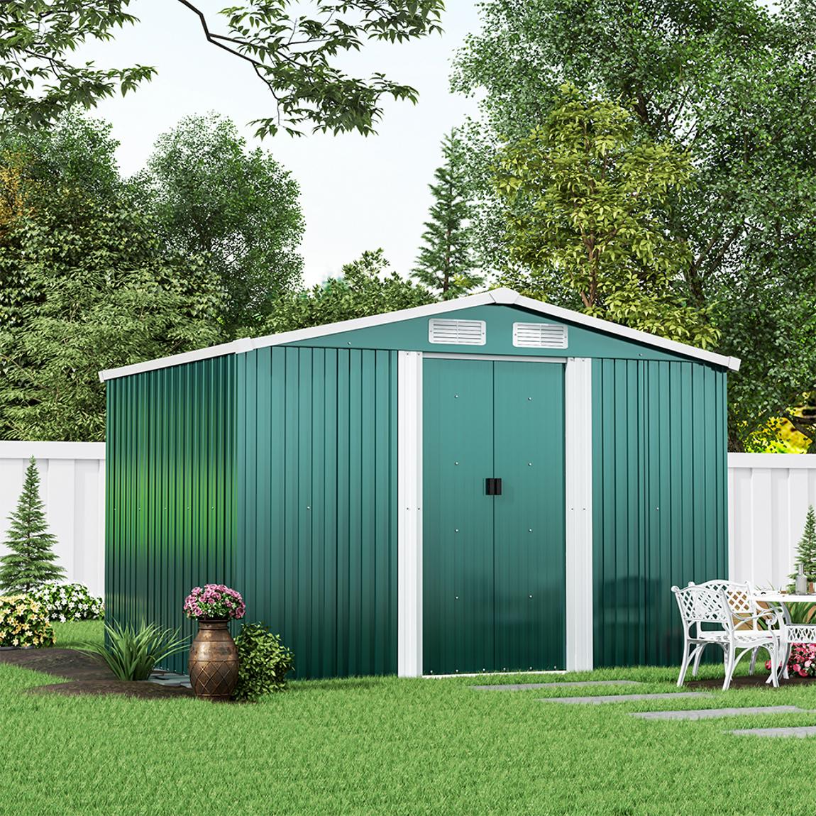 Medium Green Garden Galvanised Shed with Gabled Roof Top main product photo