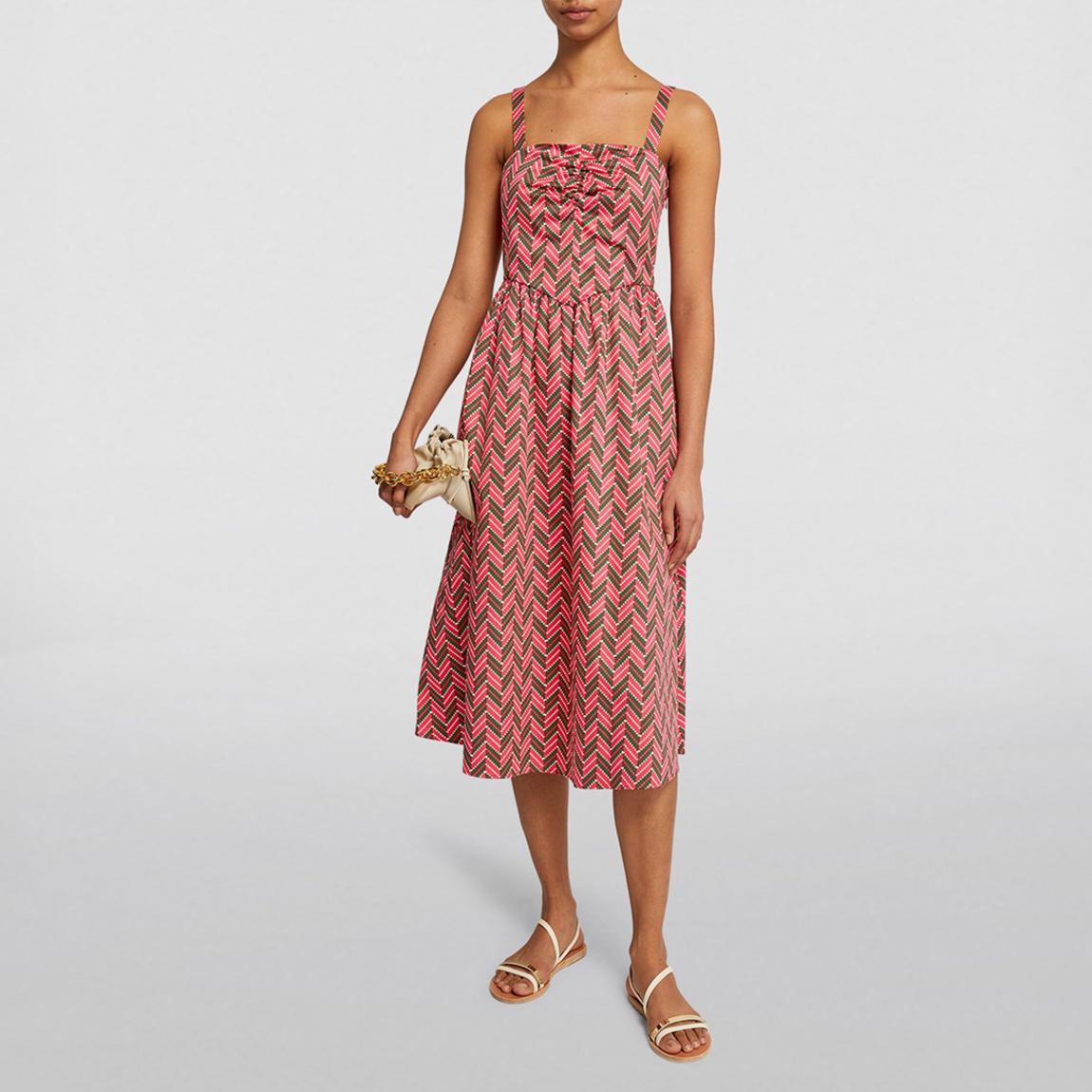 Red Tonka Pattern Cotton Midi Dress main product photo