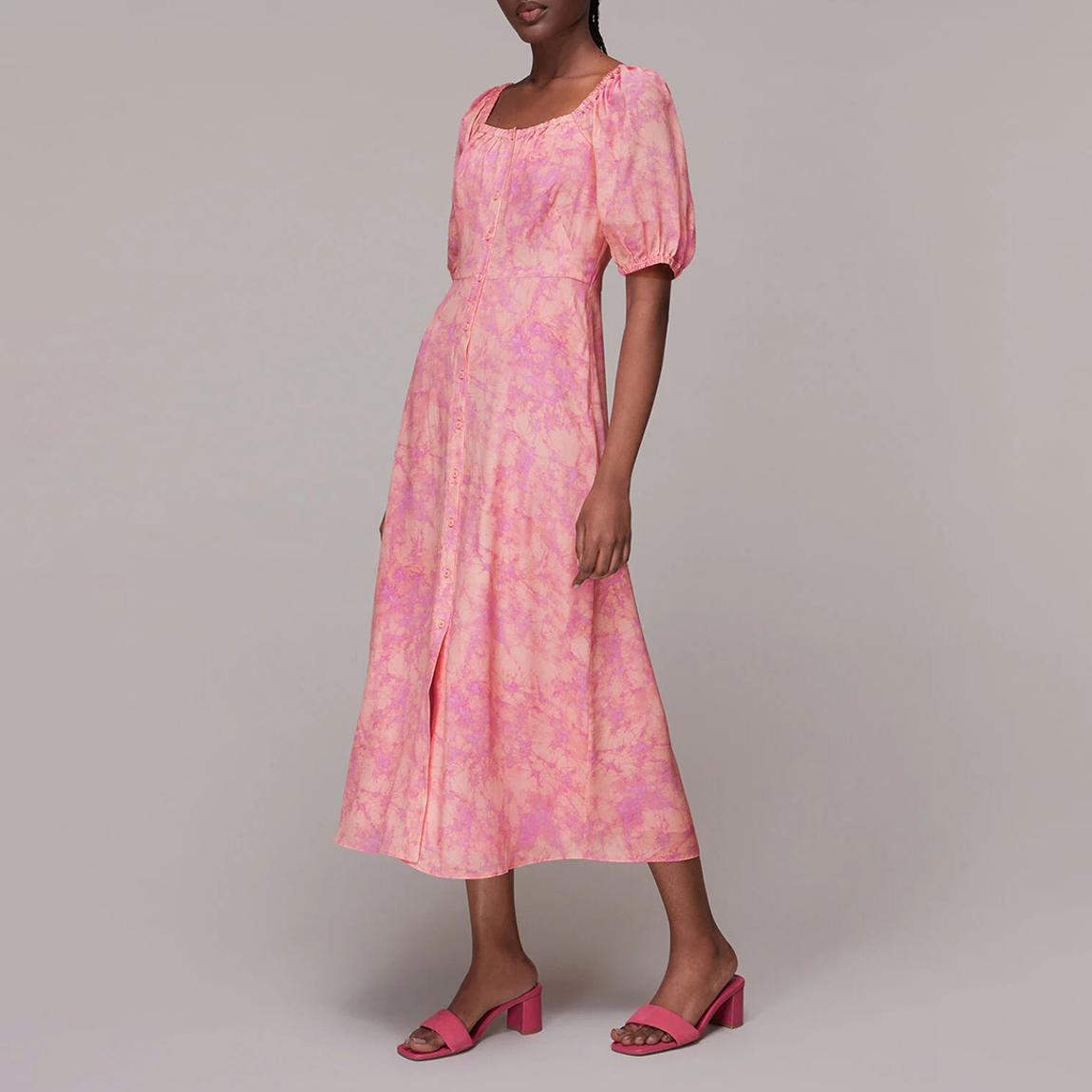 Pink Batik Print Silk Blend Midi Dress main product photo
