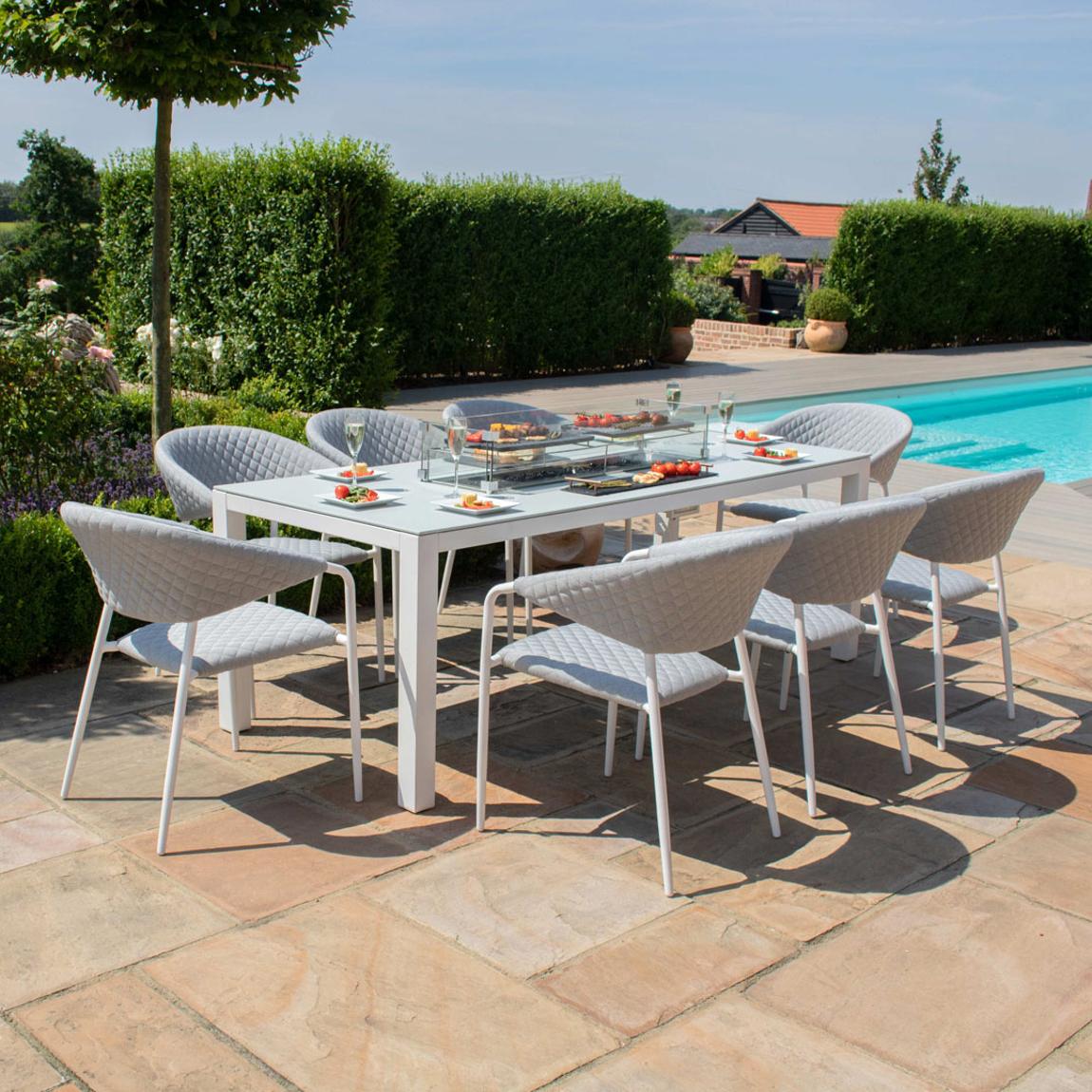 Maze Pebble 8 Seat Rectangular Dining Set - Fire Pit Table / Lead Chine ...