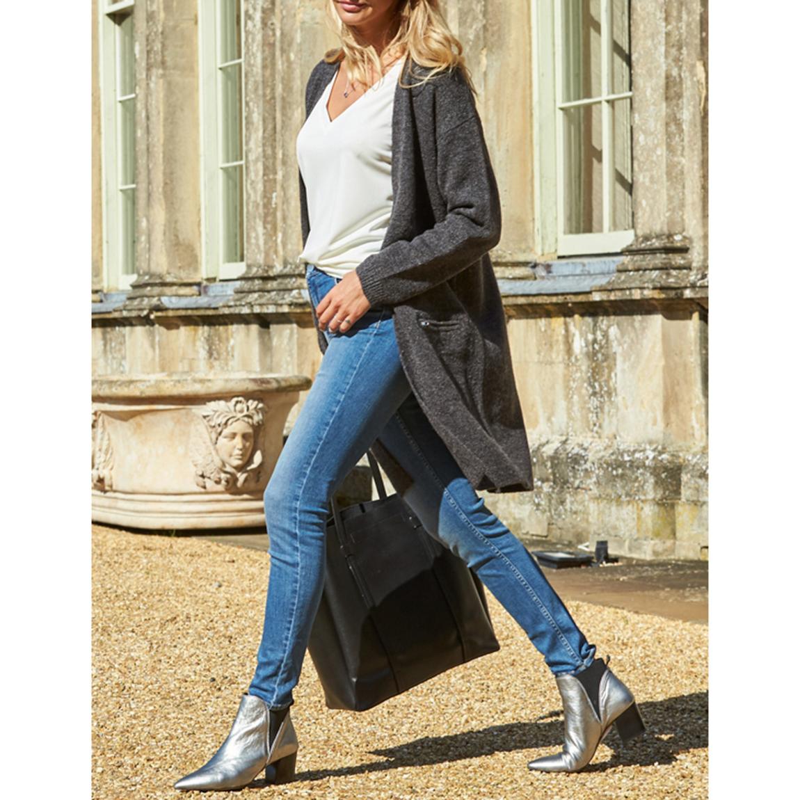 Charcoal Longline Zip Pocket Cardigan main product photo