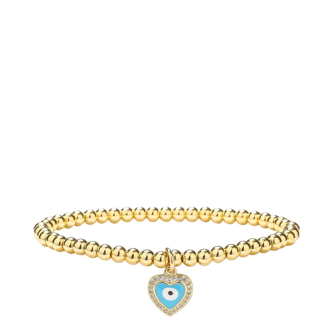 18K Gold Blue Heart Enamel Eye Charm Bracelet main product photo