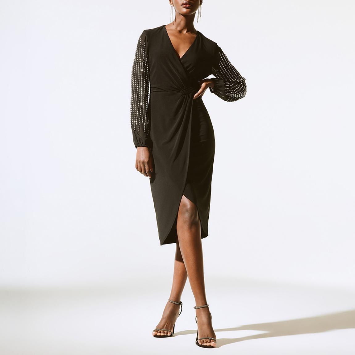 princess polly baby blue dress Faux-Wrap Flare Sleeve Asymmetric Chiffon Mini Dress with Sash in Black