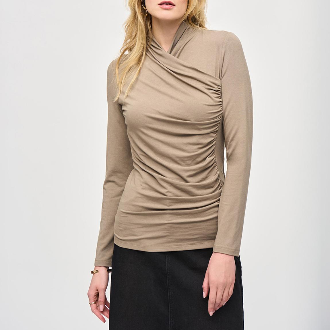 Beige Gathered Wrap Neck Top main product photo