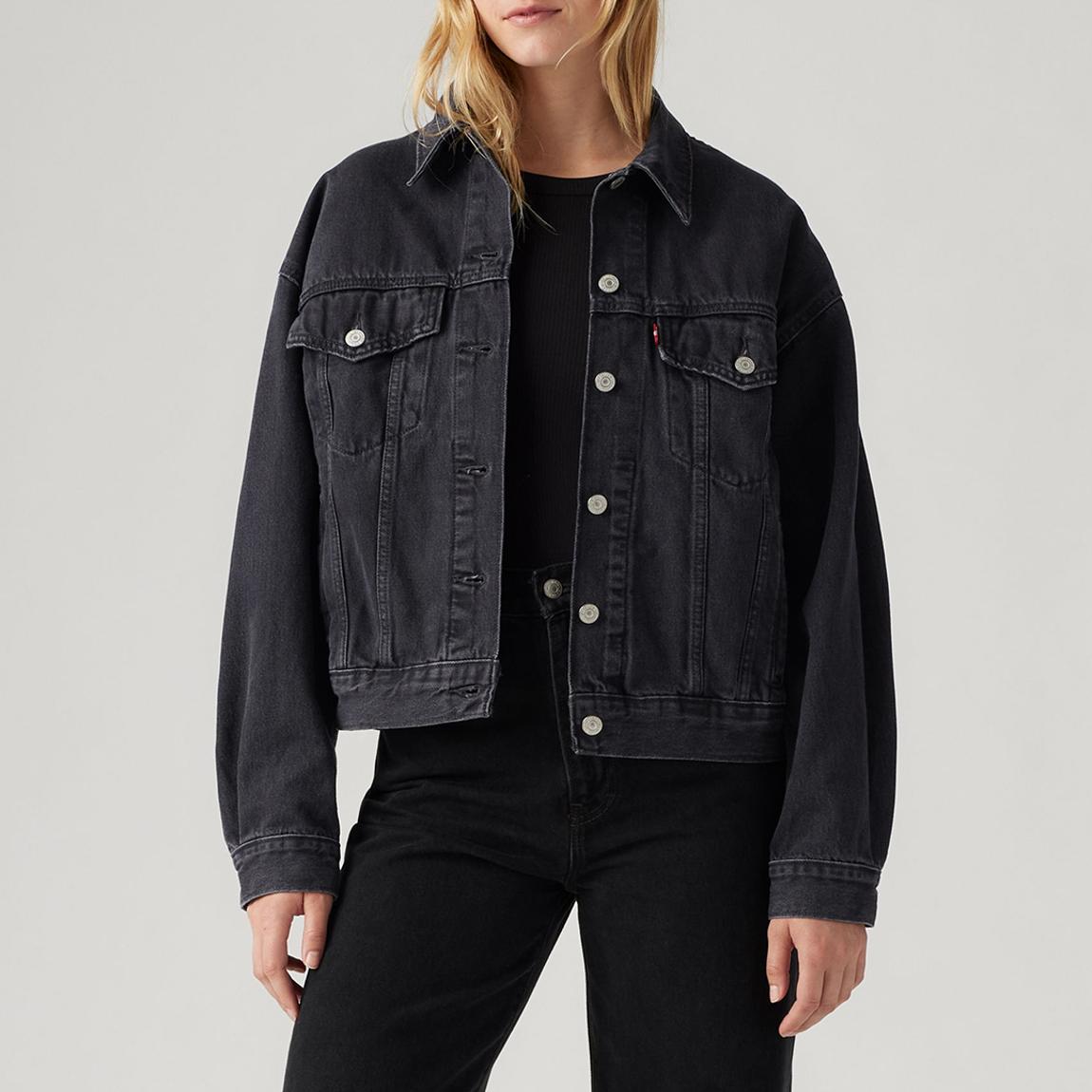 Black 90s Oversized Trucker Jacket main product photo