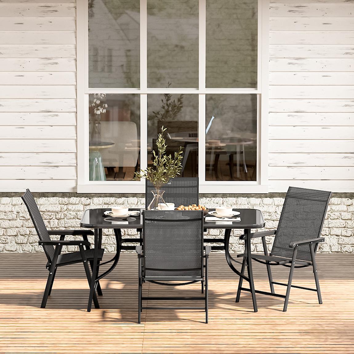 Tempered Glass Garden Table and Foldable Chairs Set of 4 main product photo