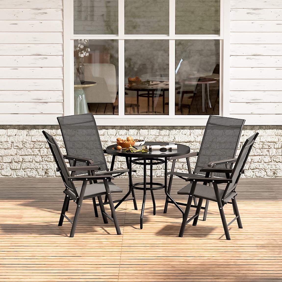 Tempered Glass Garden Table with Fabric Foldable Chairs Set of 4 main product photo