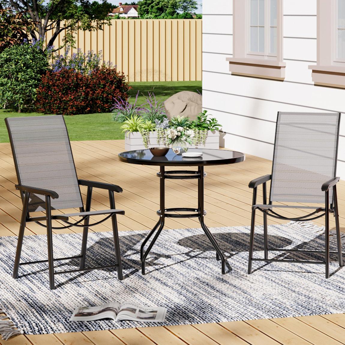 Tempered Glass Garden Table Fabric Foldable Chairs Set of 2 main product photo