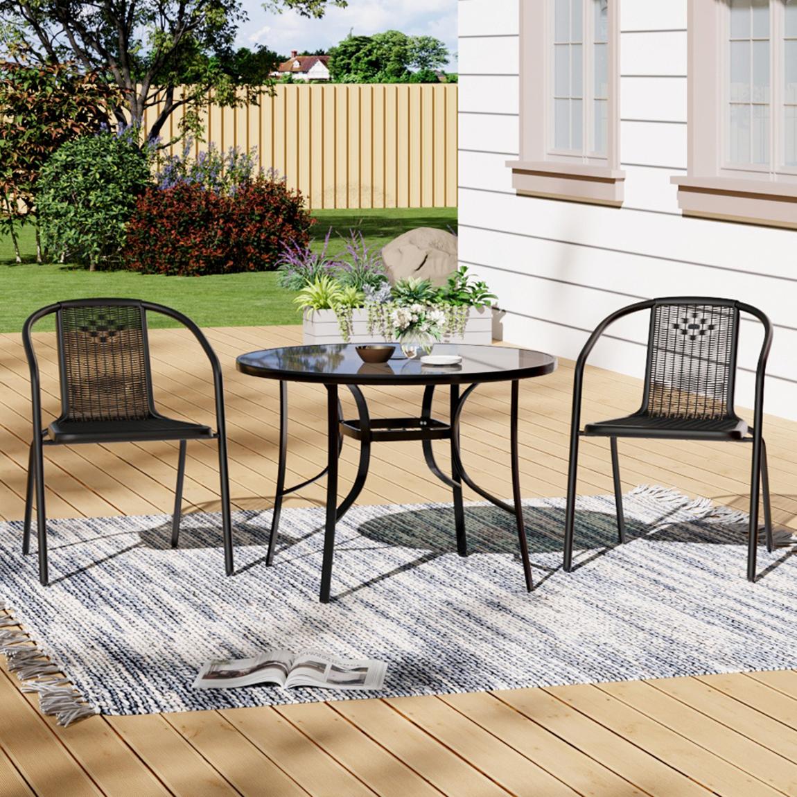 Tempered Glass Garden Table with 2 Set Rattan Garden Chairs main product photo