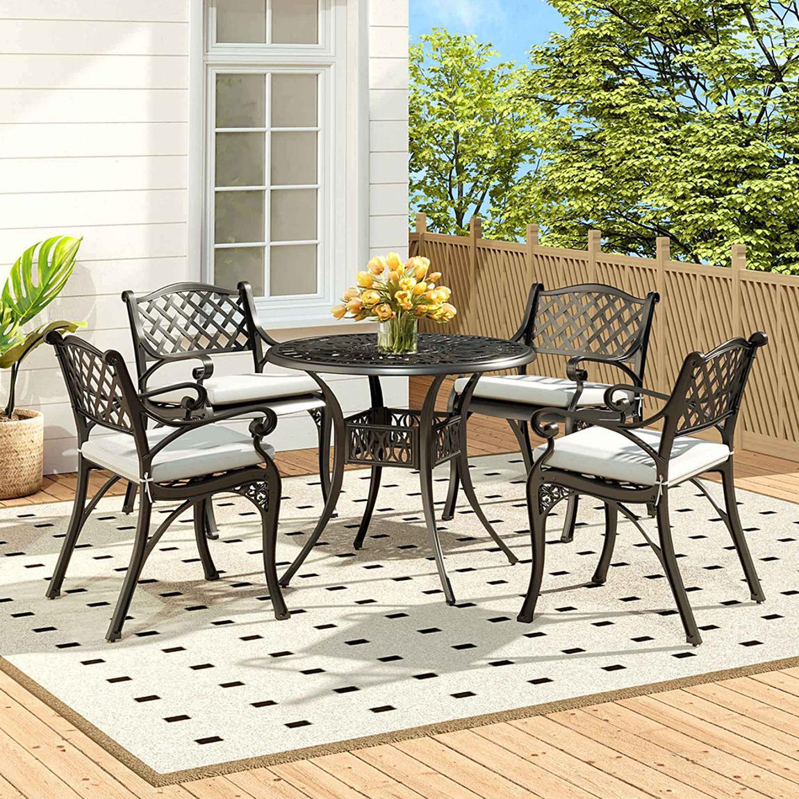 Set of 3 Retro Garden Bistro Set Cast Aluminum with Cushions main product photo