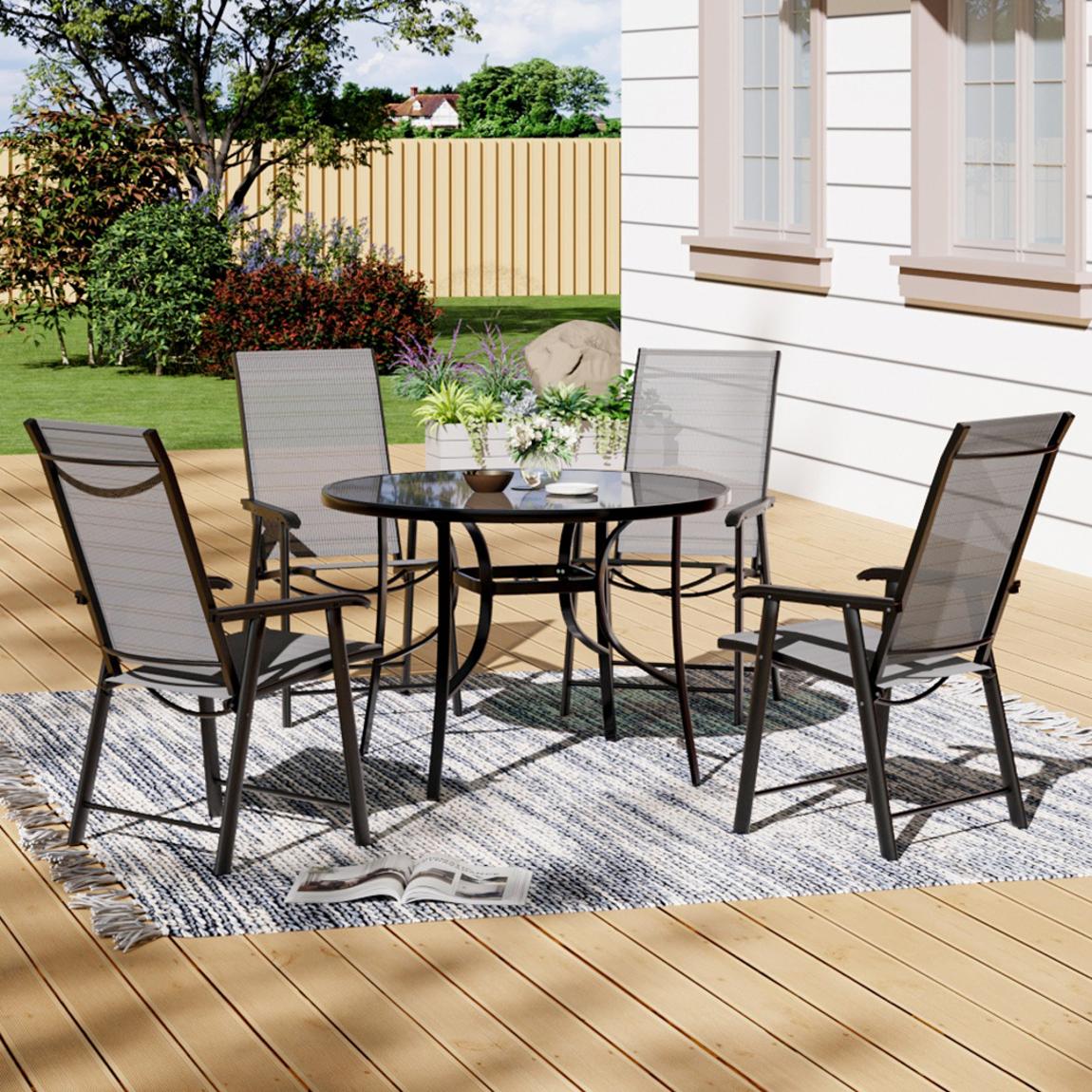 Tempered Glass Garden Table with 4 Set Foldable Chairs main product photo