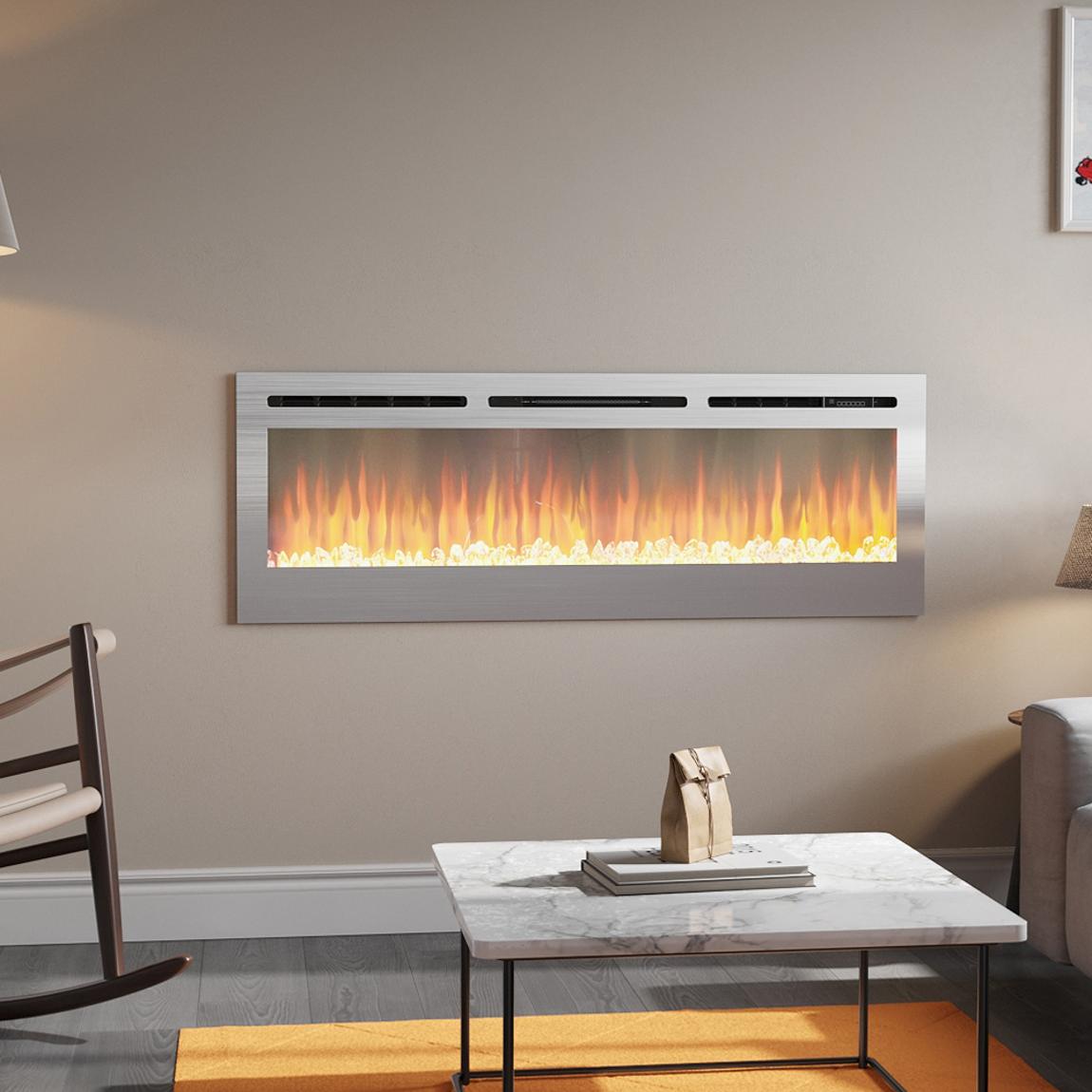 Linear Electric Fireplace Recessed in Chrome main product photo