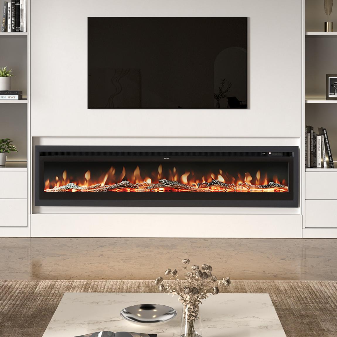 80 Inch Electric Fireplace with Remote 12 Flame Colours 1800W main product photo