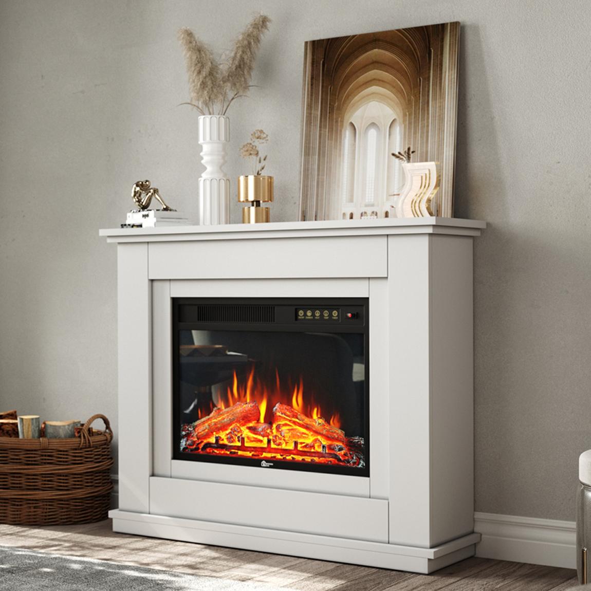 Electric Fireplace with White Wooden Mantel main product photo