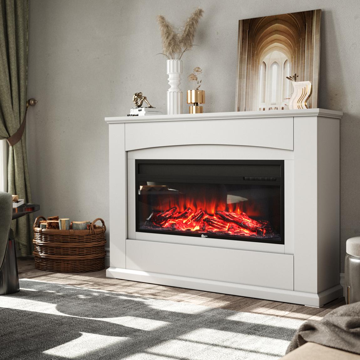 Electric Fireplace with White Wooden Mantel main product photo