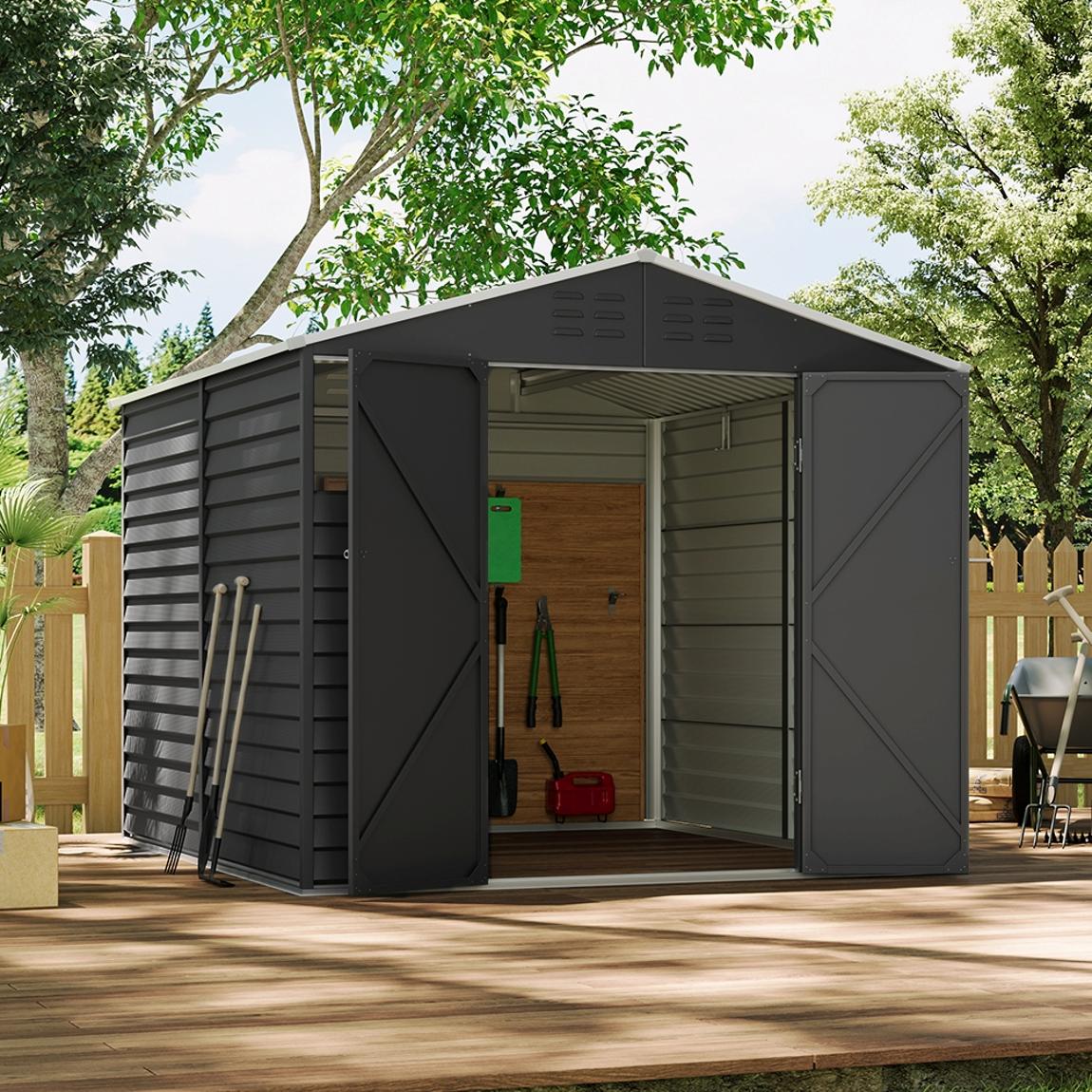 Charcoal Black Outdoor Metal Storage Shed with Windows main product photo