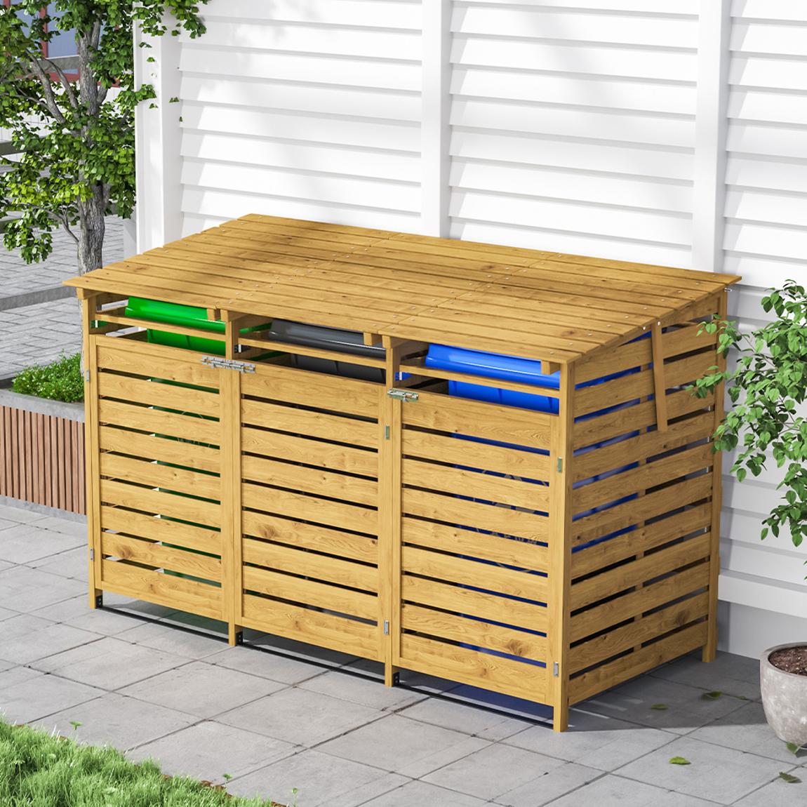 Outdoor Wooden Trash Can Storage Shed main product photo