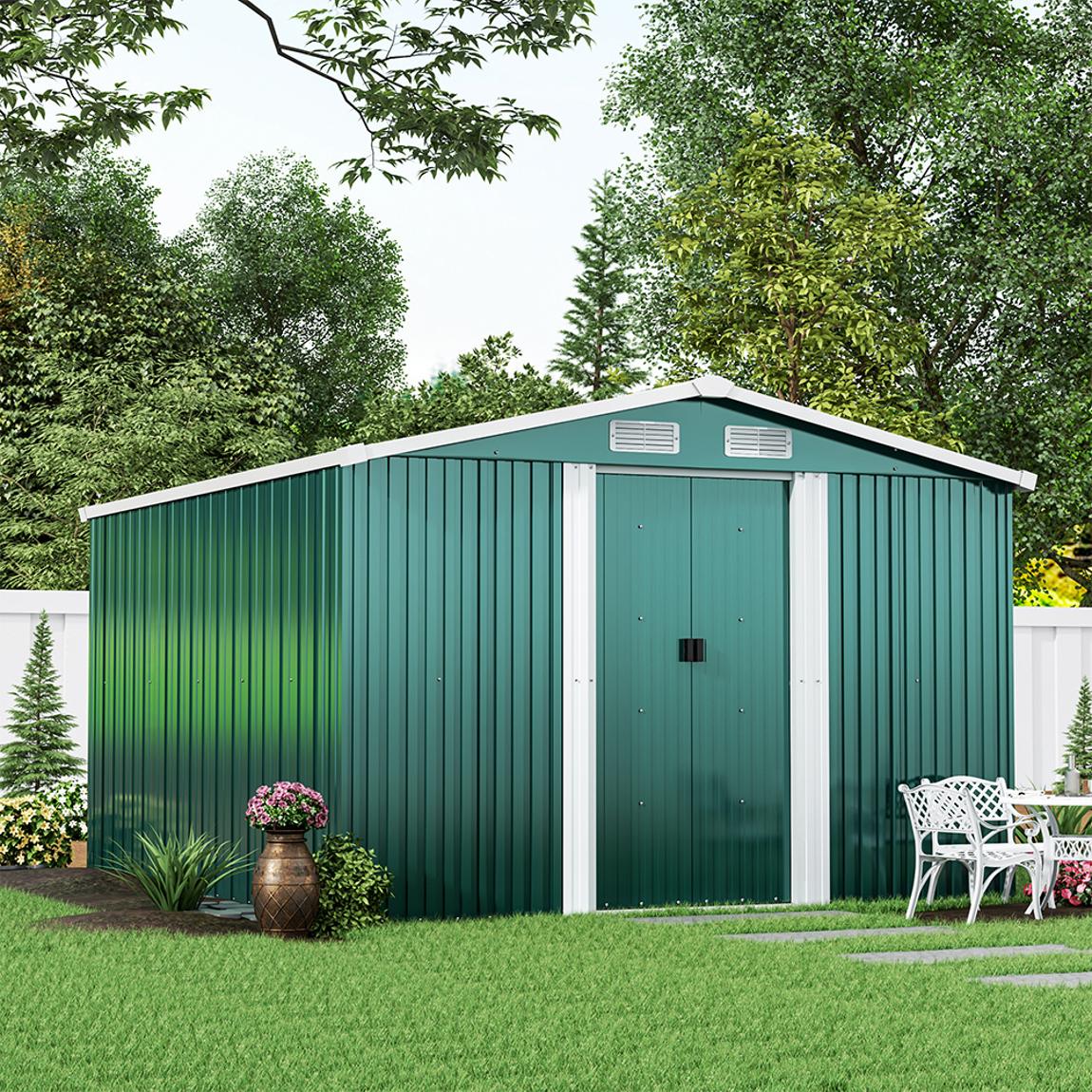 Dark Green Metal Garden Storage Shed main product photo