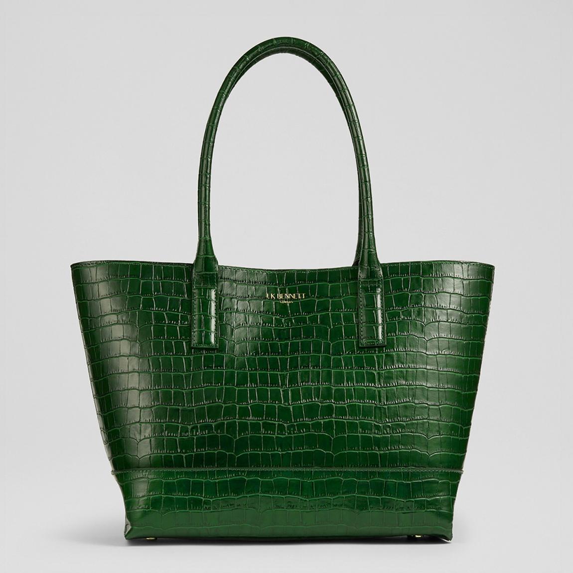L K Bennett Lacey Green Croc-Effect Leather Tote Bag - BrandAlley