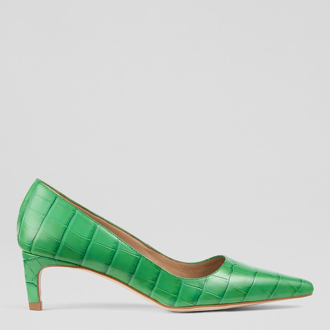 Green Ava Croc Effect Kitten Heel Courts main product photo