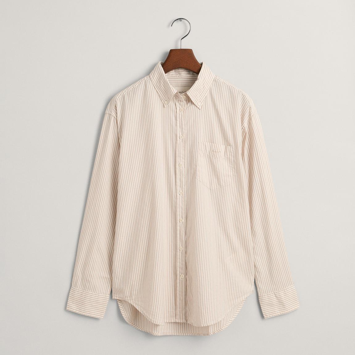 Beige Oxford Striped Button Down Cotton Shirt main product photo