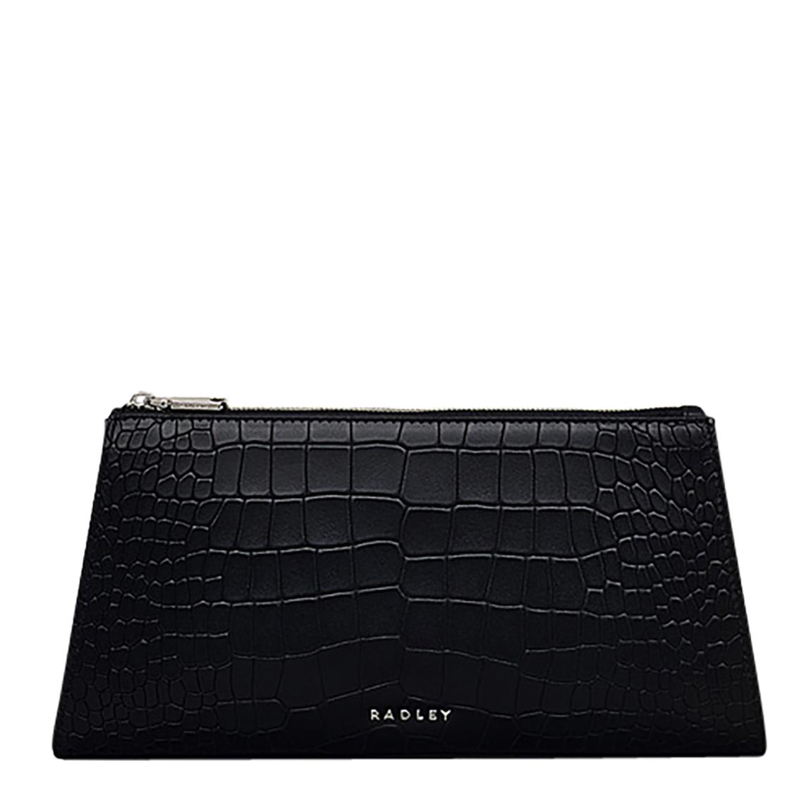 Black Small Glasshouse Faux Croc Zip-Top Clutch Bag main product photo
