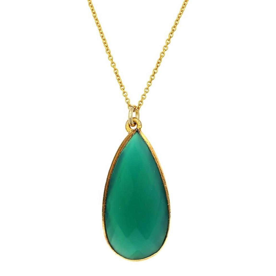 18K Gold Plated Emerald Pear Drop Pendant Necklace main product photo