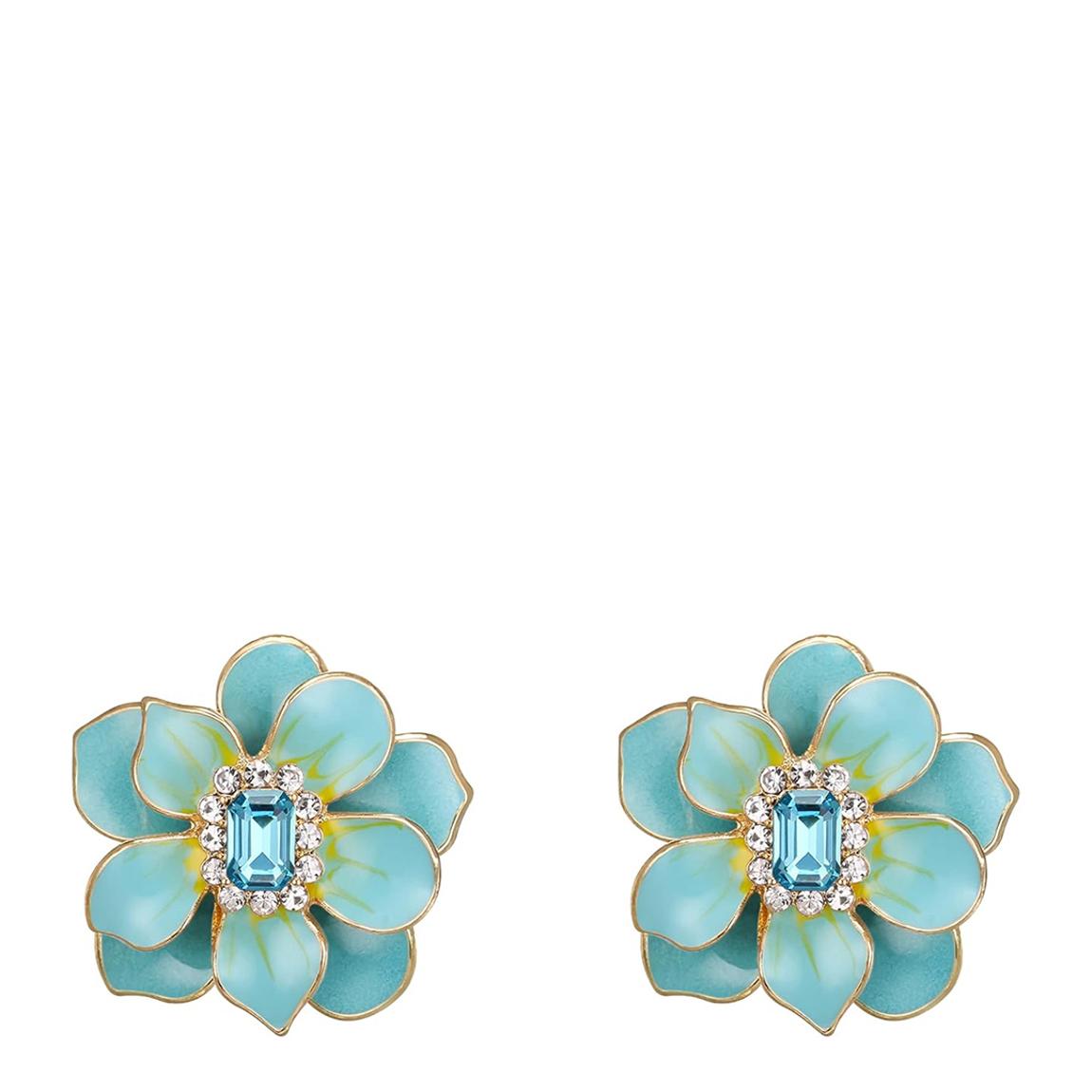 18K Gold Multi Blue Flower Enamel Statement Stud Earrings main product photo