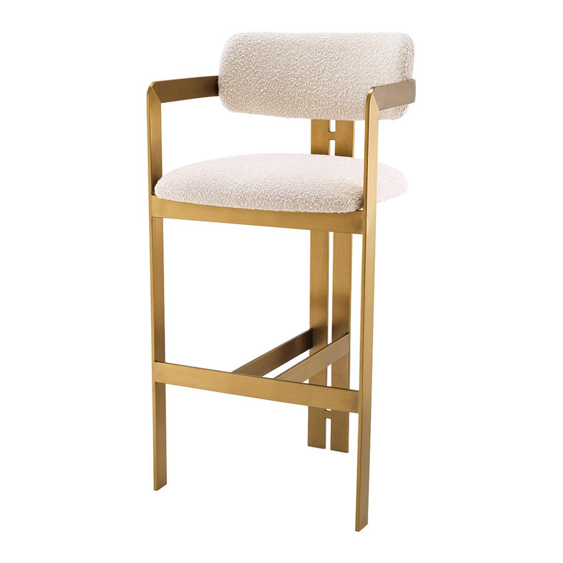 Donato Bar Stool, Bouclé Cream, Brass main product photo