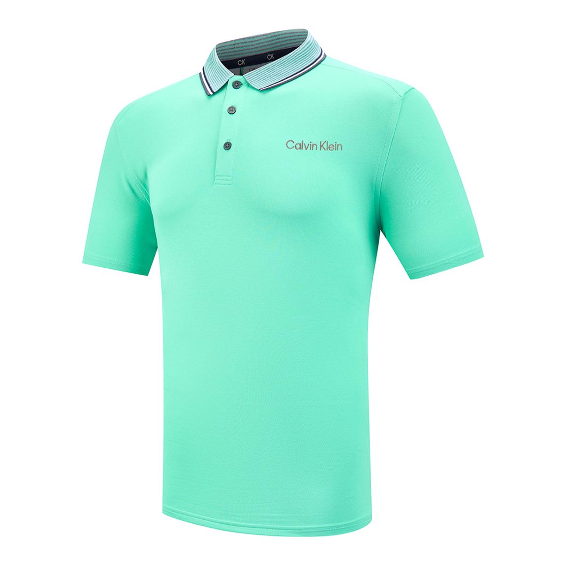 Mint Green Tipped Collar Cotton Blend Polo Shirt main product photo