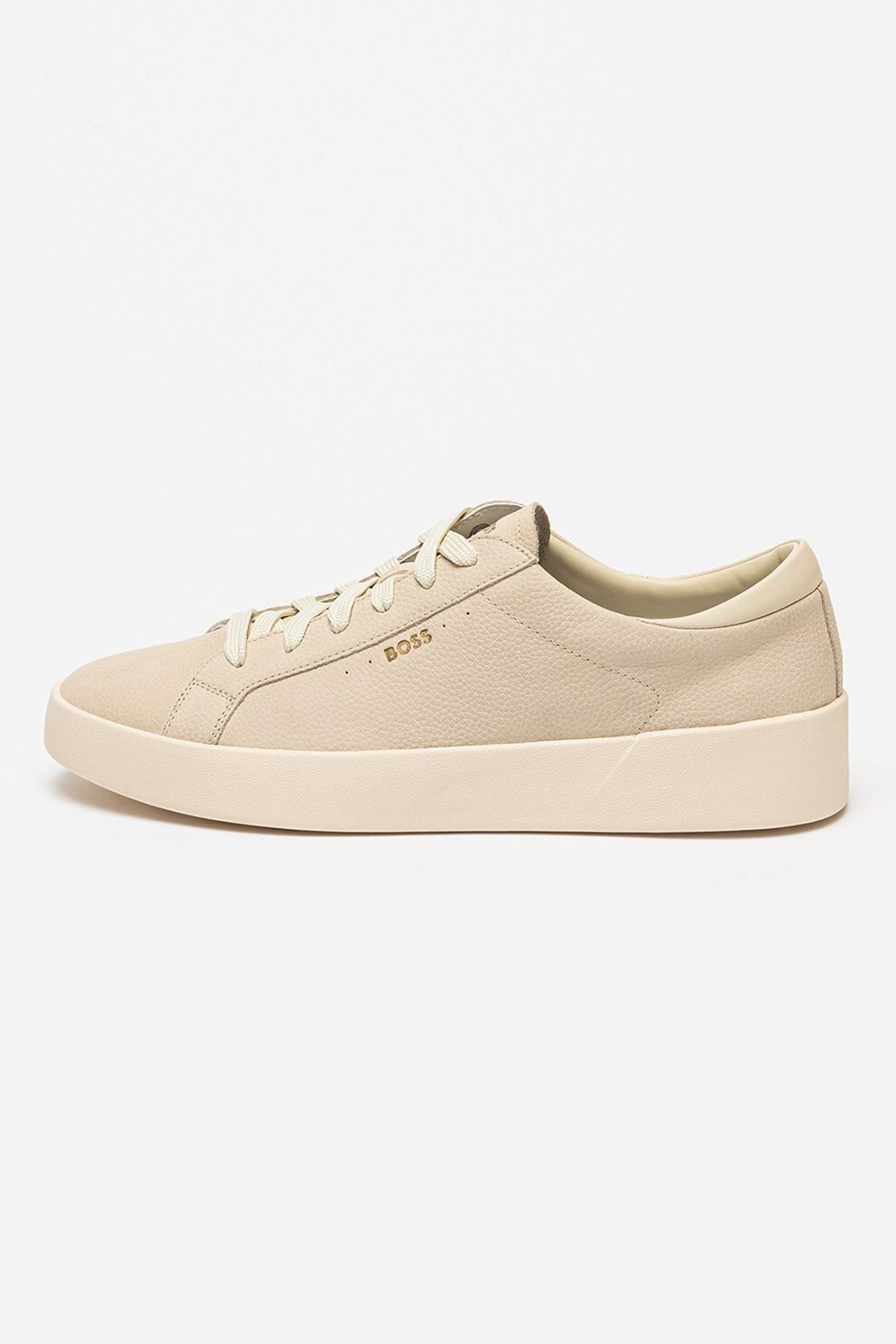 Cream Lace Up Leather Trainers main product photo