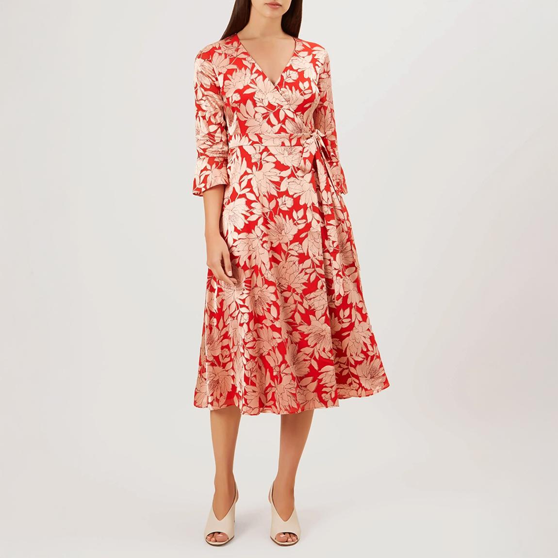 Red Floral Justina Wrap Dress main product photo
