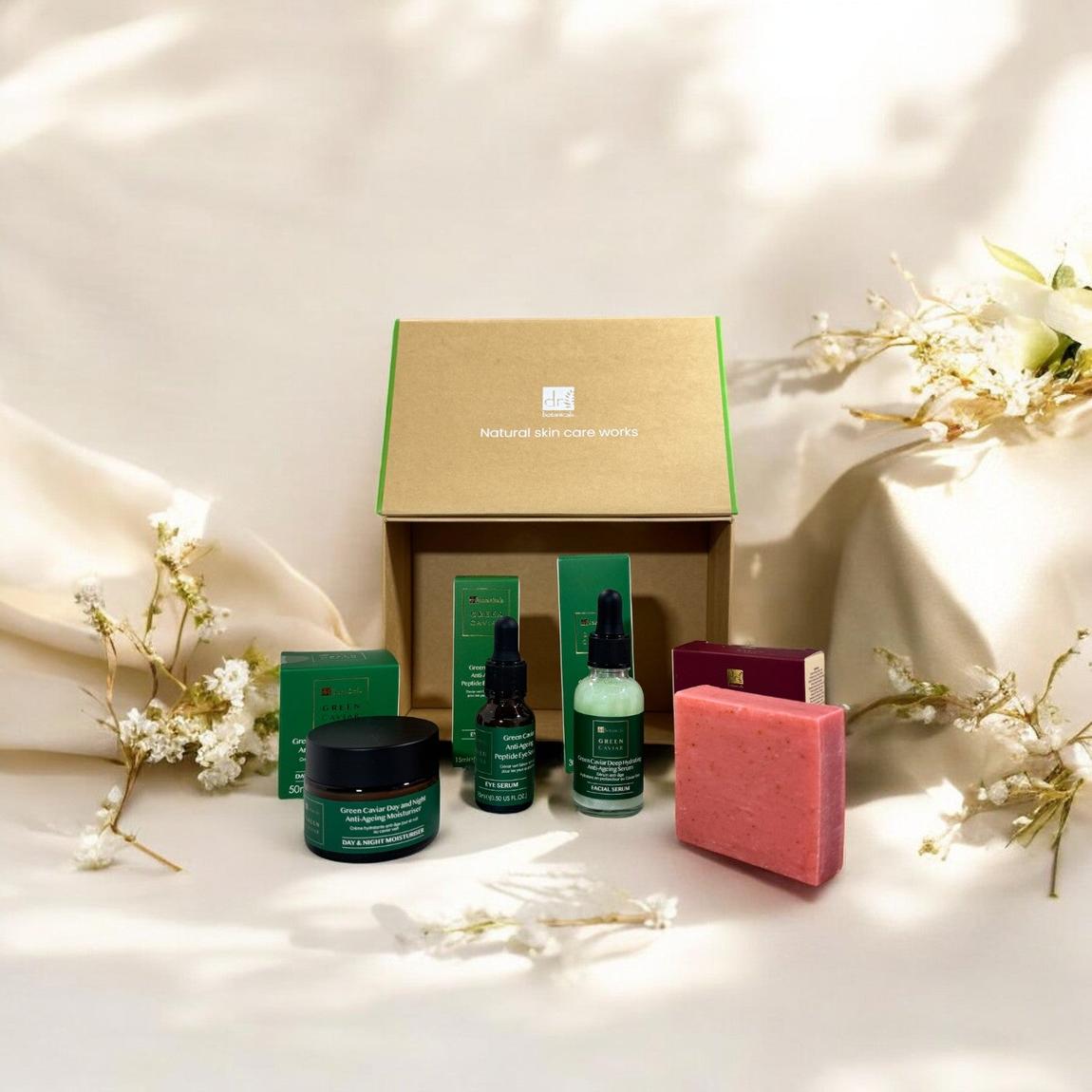 Dr Botanicals Anti-Ageing Green Caviar Morning Skincare Gift Set main product photo