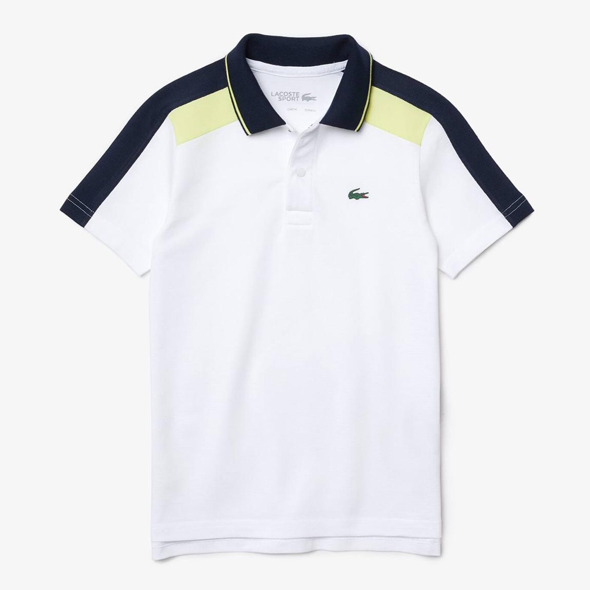 Kids White Colour Block Cotton Polo Shirt main product photo