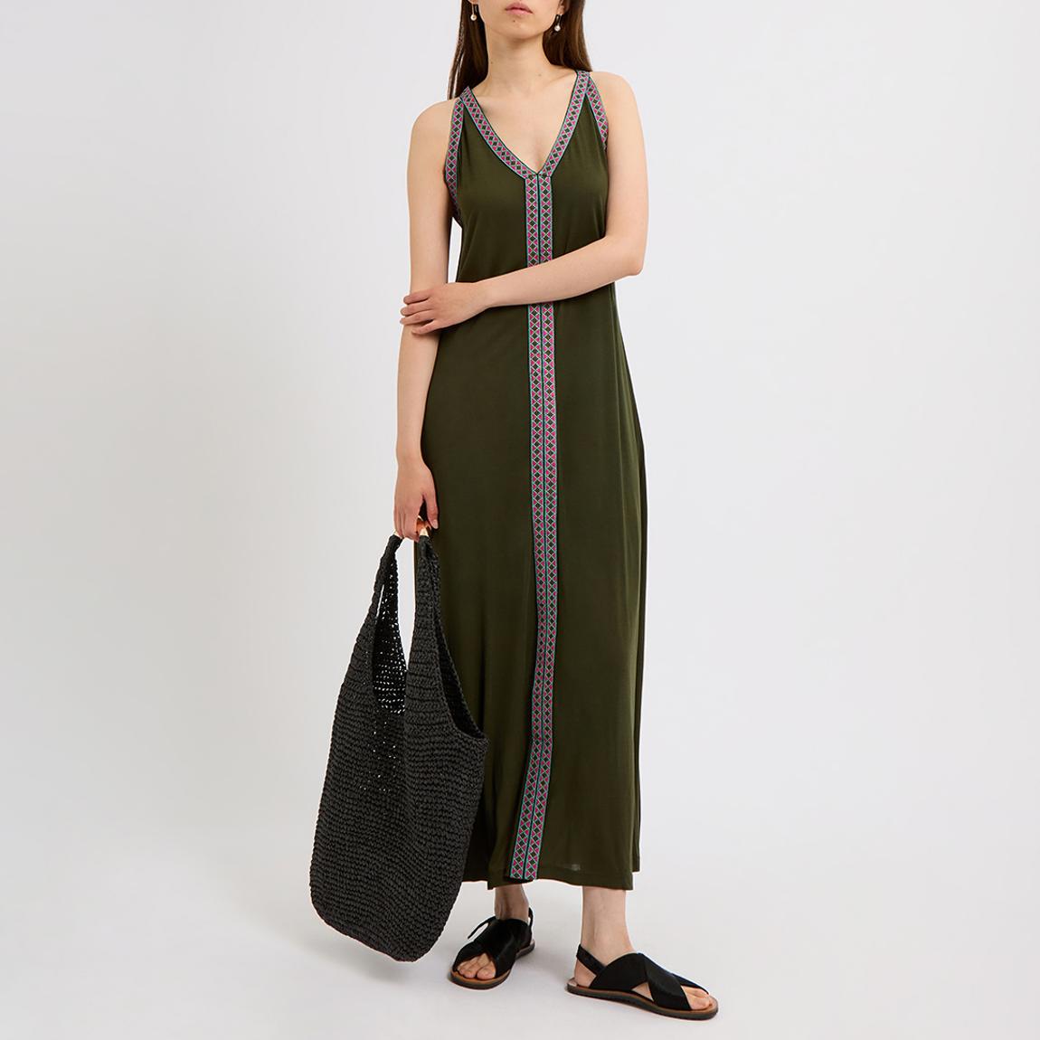 Olive Jersey Trim Maxi Dress main product photo