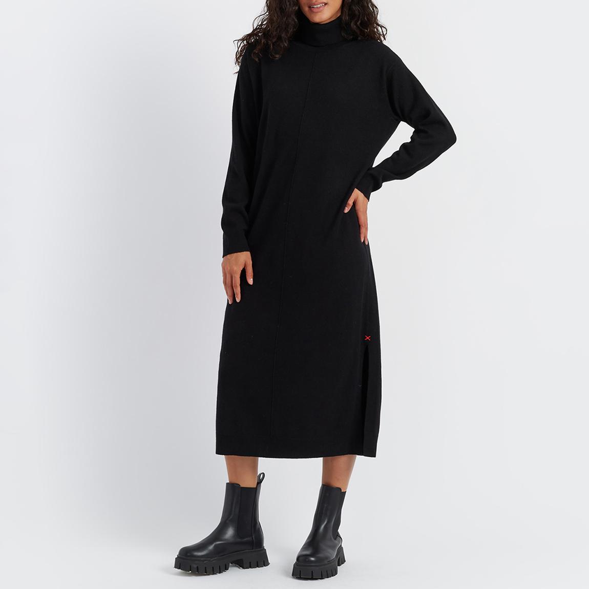 Black Wool Cashmere Blend Roll Neck Dress main product photo