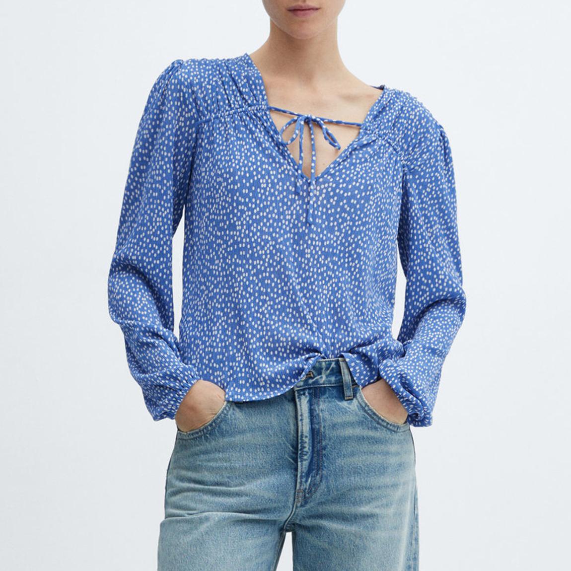 Ocean Blue Printed Bow Detail Blouse main product photo