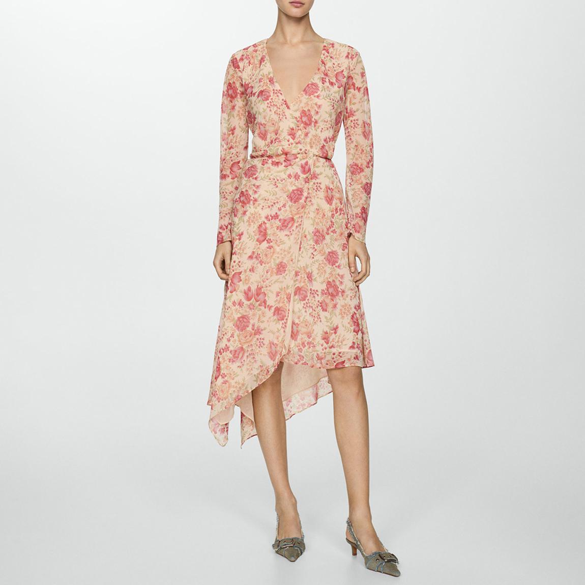 Ecru Floral Dress With Asymmetrical Hem main product photo