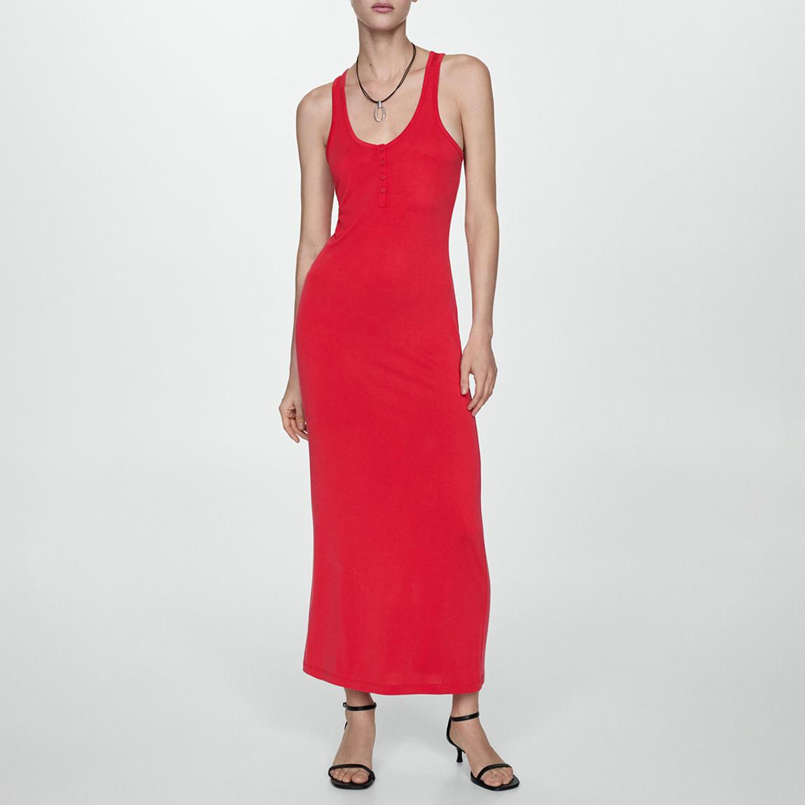 Red Modal Dress With Buttons main product photo