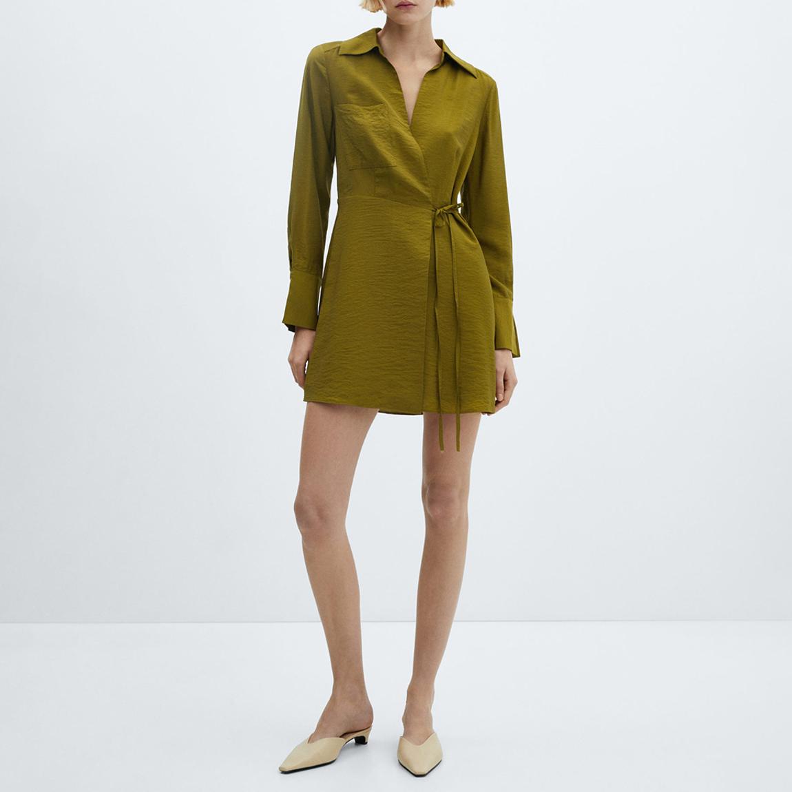 Olive Bow Wrap Mini Dress main product photo