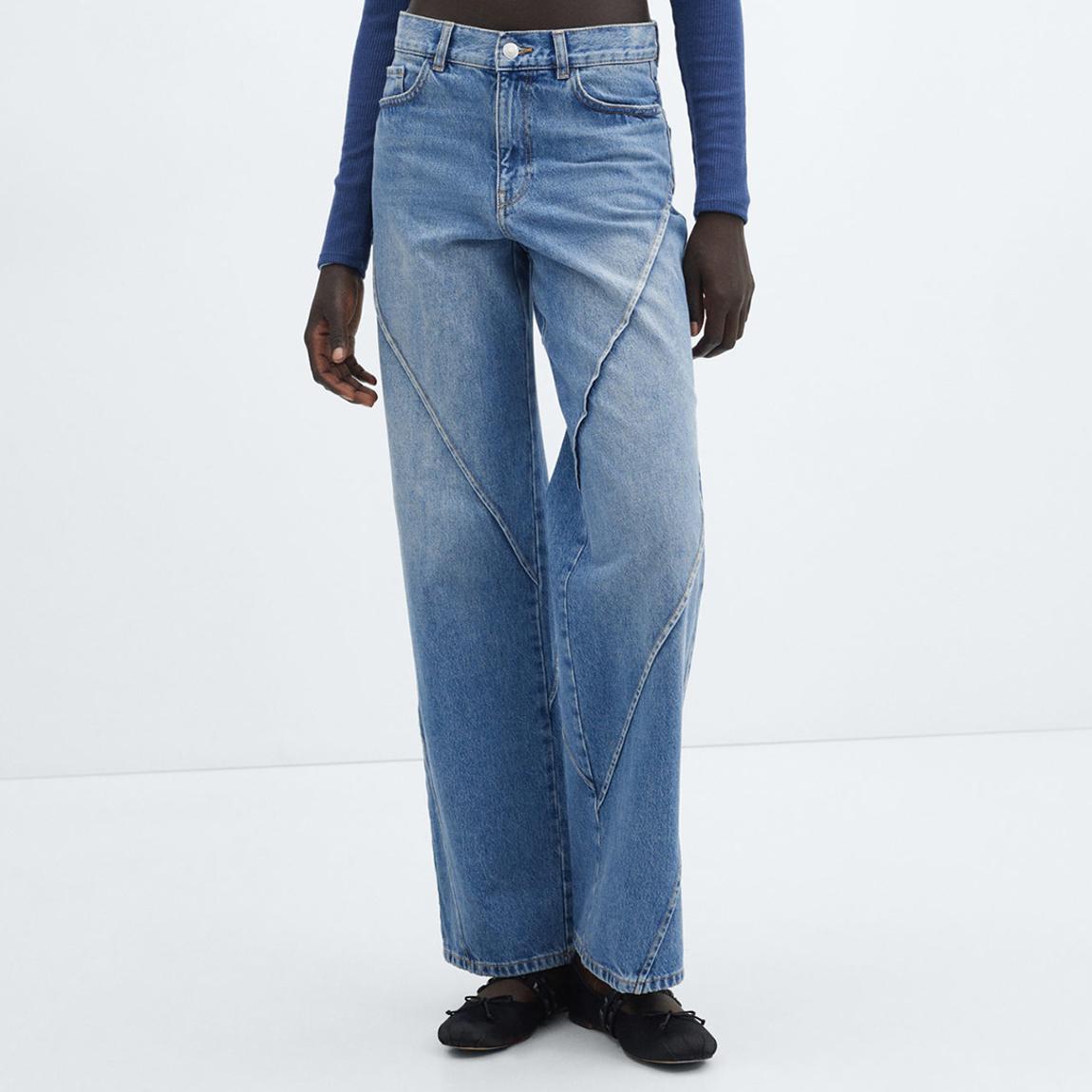 Blue Wideleg Jeans With Decorative Seams main product photo
