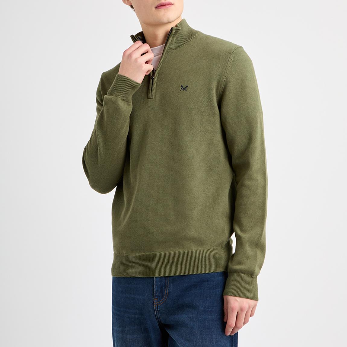 Khaki 1/2 Zip Fine Cotton Jumper main product photo