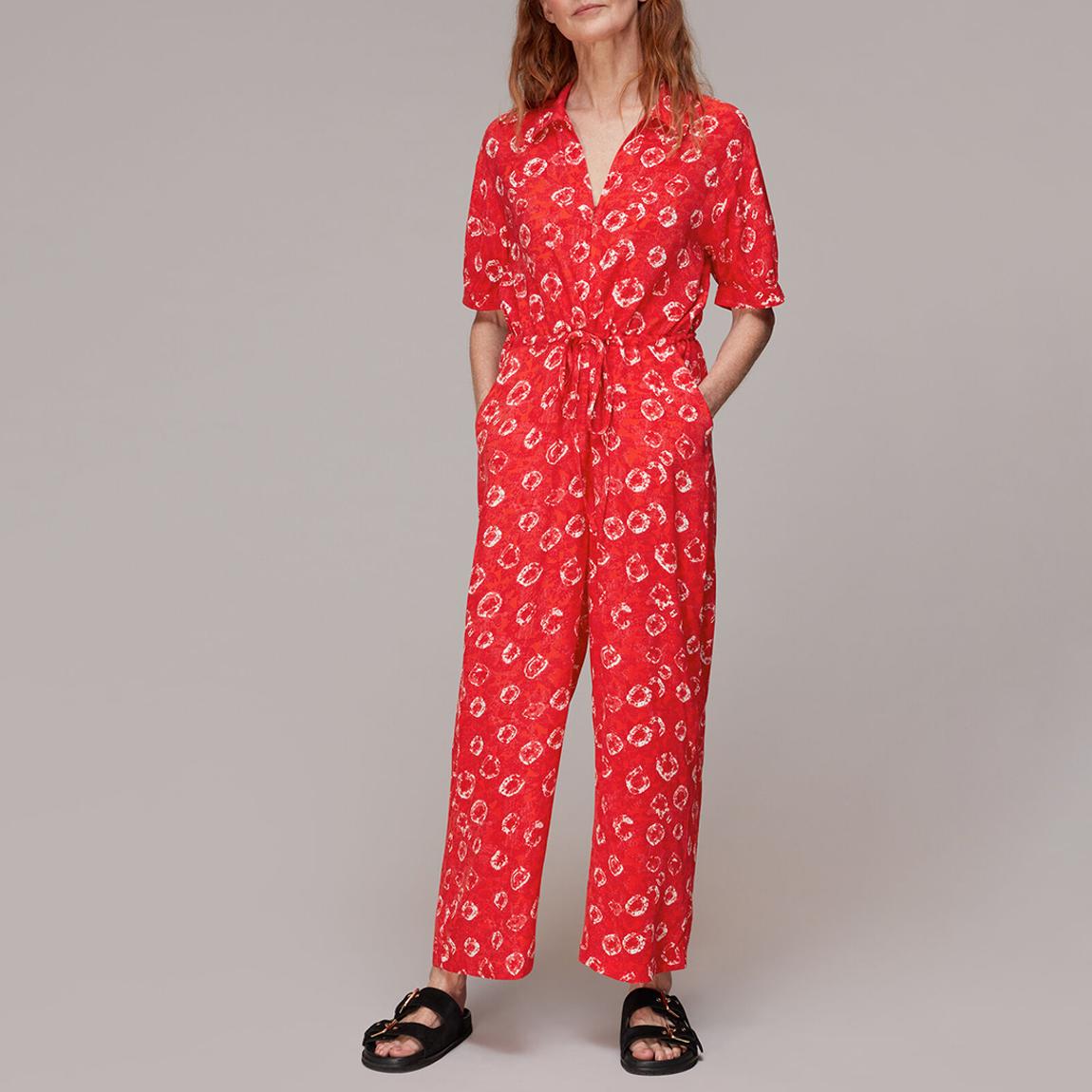Red Floral Print Collared Jumpsuit main product photo