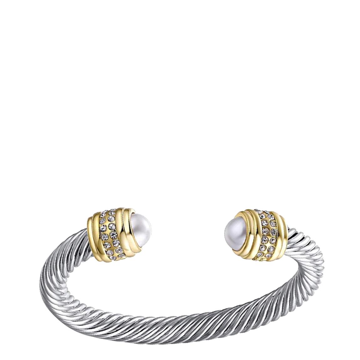 18K Gold Two Tone Pearl Cuff Bangle main product photo