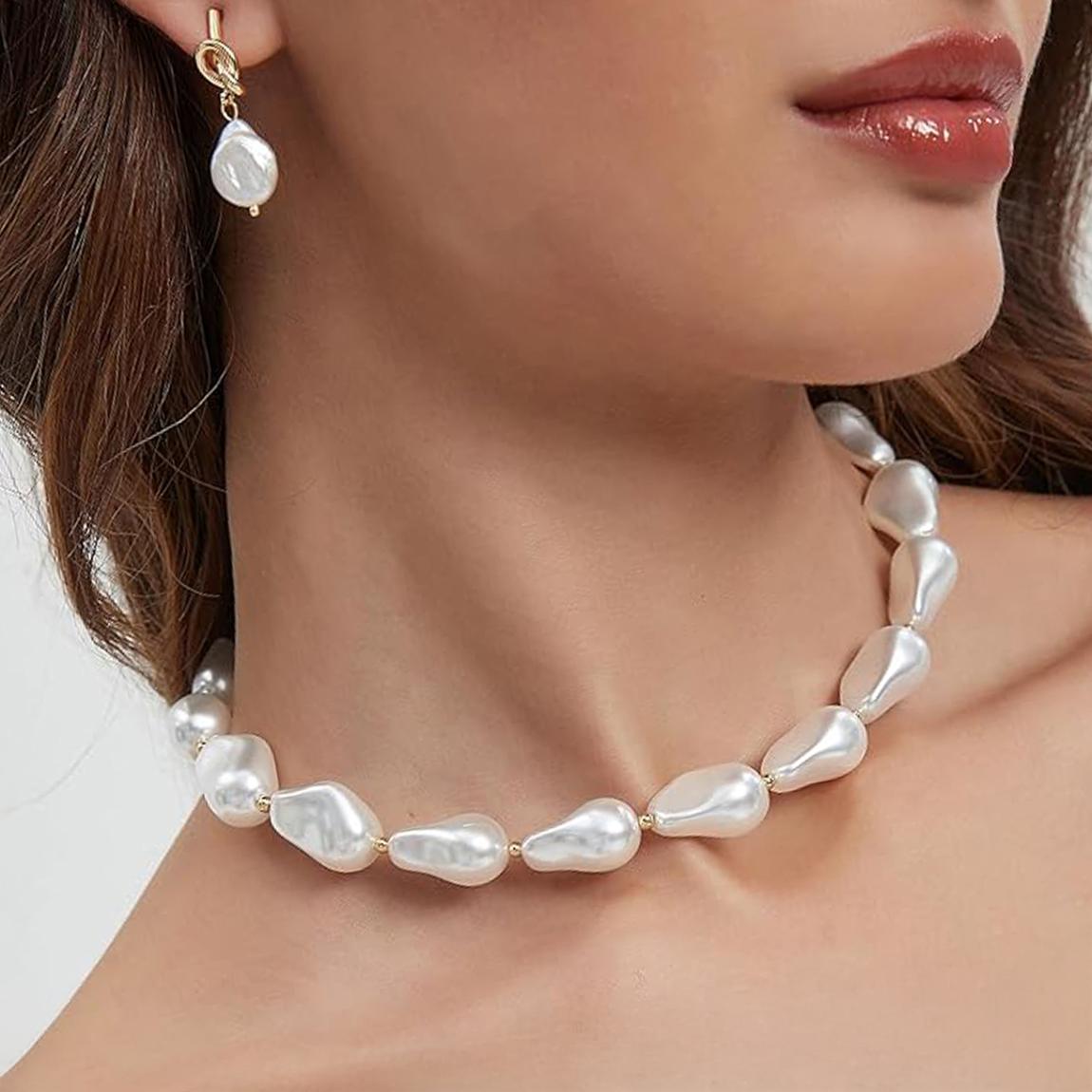 18K Gold White Baroque Modern Bold Necklace main product photo